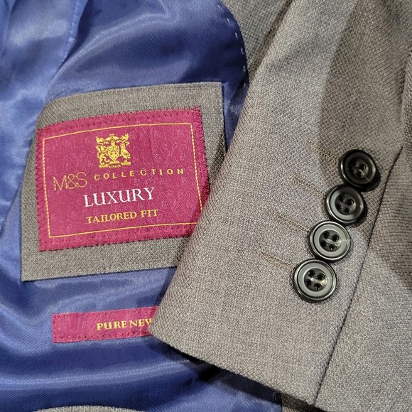 M&S Collection 100% Wool Gray Tailored Fit Double Vented Blazer Sport Jacket 42L - Picture 9 of 10